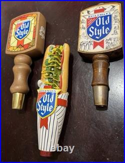 (3) Vintage Old And New Old Style Chicago Beer Tap Handles + RARE HOT DOG handle