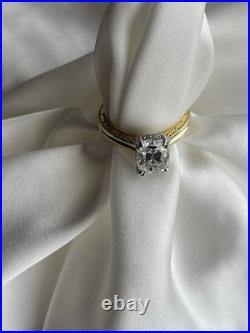 3ct Old Mine Cut Moissanite Stone Vintage Style Ring, Sz 6.5, Yellow Gold Plated