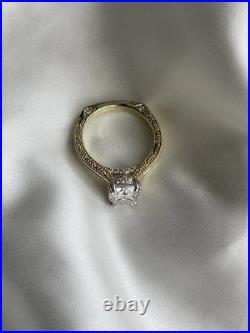 3ct Old Mine Cut Moissanite Stone Vintage Style Ring, Sz 6.5, Yellow Gold Plated