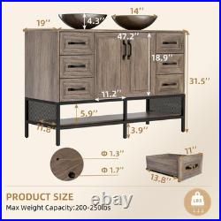 48 Bathroom Vanity With Double Sink Drawer Cabinet Glass Basin No Mirror Faucet