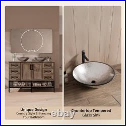 48 Bathroom Vanity With Double Sink Drawer Cabinet Glass Basin No Mirror Faucet