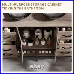 48 Bathroom Vanity With Double Sink Drawer Cabinet Glass Basin No Mirror Faucet