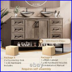 48 Bathroom Vanity With Double Sink Drawer Cabinet Glass Basin No Mirror Faucet