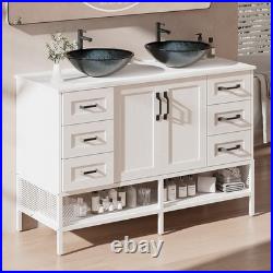 48 Bathroom Vanity with Tempered Glass Sink Open Shelves and 6 Storage Drawers