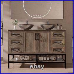 48 Bathroom Vanity with Tempered Glass Sink Open Shelves and 6 Storage Drawers