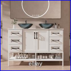 48 Bathroom Vanity with Tempered Glass Sink Open Shelves and 6 Storage Drawers