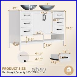 48 Bathroom Vanity with Tempered Glass Sink Open Shelves and 6 Storage Drawers