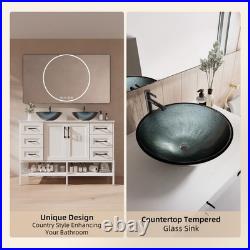 48 Bathroom Vanity with Tempered Glass Sink Open Shelves and 6 Storage Drawers