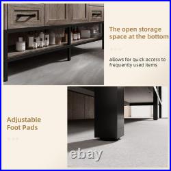 48 Bathroom Vanity with Tempered Glass Sink Open Shelves and 6 Storage Drawers