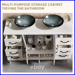 48 Bathroom Vanity with Tempered Glass Sink Open Shelves and 6 Storage Drawers