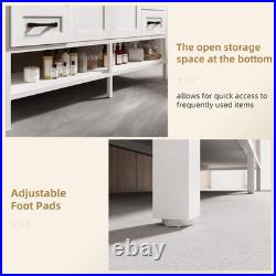 48 Bathroom Vanity with Tempered Glass Sink Open Shelves and 6 Storage Drawers