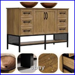 48 Bathroom Vanity with Vessel Sink Wood Storage Cabinet 6 Drawers Freestanding