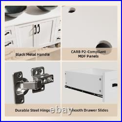 48-inch Large Bathroom Vanity with Tempered Glass Double Sink Open Shelves White