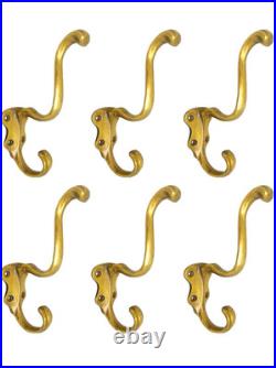 6 solid brass 5.1/4 curly Antique vintage old Style coat hangers heavy Hooks