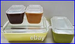 8 pc. Vintage Pyrex Refrigerator Dishes Set Old Style Lids Multi Fall Colors