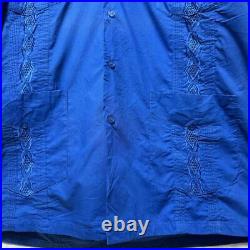 90S Chic Elegant Cuban Shirt Embroidery Decoration Old Clothes Xl Blue