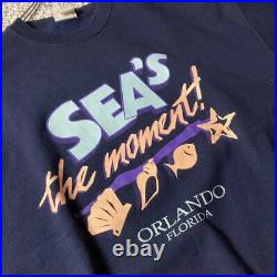 90S Usa Made Vintage Print Sweatshirt Navy Brushed Lining Xl Size Old Clothes Am