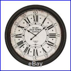 93cm Round Old Town Iron Wall Mountable Clock Glass Retro Style With Black Hands