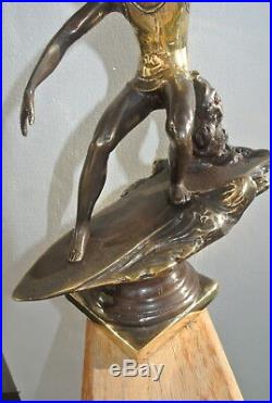 Aged Brass SURFER statue heavy vintage old style TROPHY 25 cm SURF surfing B