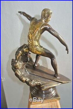 Aged Brass SURFER statue heavy vintage old style TROPHY 25 cm SURF surfing B