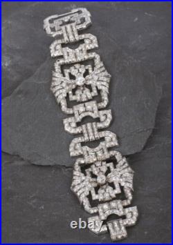 Amazing Old Vintage Style Old European Cut White Stone Wide Silver Bracelet