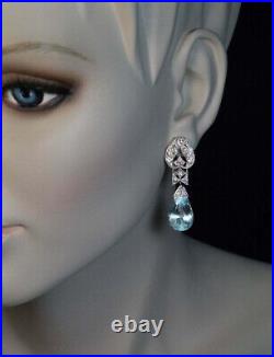 Amazing Vintage Style Pear Shape Aquamarine & Old Mine Cut Gemstone Earrings