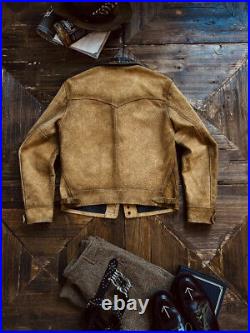 American Vintage Suede Cowhide Washed Old Western Style Men's Leather Jacket