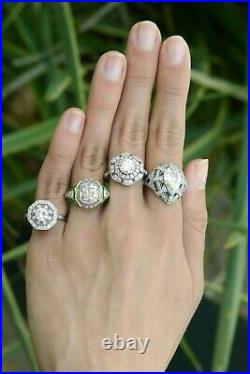 Antique 3 Carat Old Mine Diamond Engagement Ring Art Deco Style Emerald Platinum