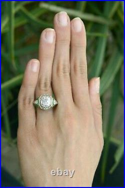 Antique 3 Carat Old Mine Diamond Engagement Ring Art Deco Style Emerald Platinum