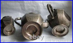 Antique 3 Set Jugs Silver Plated Pot Empire style Handle Lid Mark Rare Old 20th