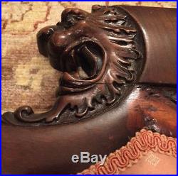 Antique Carved Lion Wood Chair Vintage Wooden Seat Old Louis Style