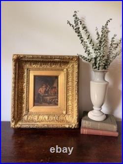 Antique Dutch Genre Scene Oil Painting After Adriaen Van Ostade Interior