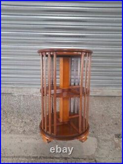 Antique Edwardian Old Inlaid Style Revolving Rotating Bookcase Display Cabinet