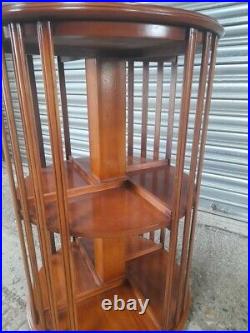Antique Edwardian Old Inlaid Style Revolving Rotating Bookcase Display Cabinet
