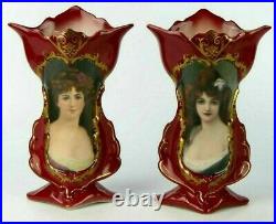 Antique French Fleur de Lys Old Paris Style Porcelain Vases 9.5 H, Pair