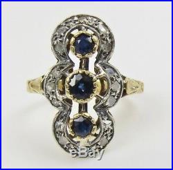 Antique Georgian Victorian style 10k gold old mine cut diamonds sapphire ring