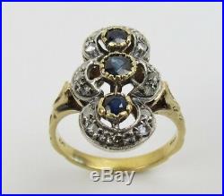 Antique Georgian Victorian style 10k gold old mine cut diamonds sapphire ring