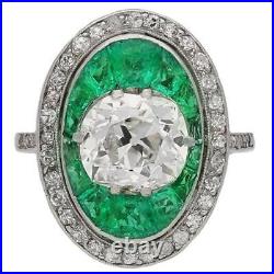Antique Old Mine Cut Emerald & Cubic Zirconia 4.66TCW Stones Vintage Style Ring