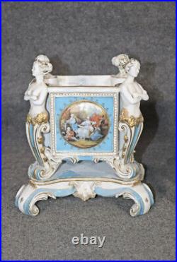 Antique Old Paris Style Hand Decorated Pair Cache Pots Porcelain 12 1/2x12x9d