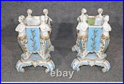 Antique Old Paris Style Hand Decorated Pair Cache Pots Porcelain 12 1/2x12x9d