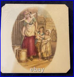 Antique Old Vintage 1900's Single Tile Neo Classical Lady 2 Kids
