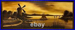 Antique Old Vintage Dutch Style Windmill Oil Painting Gilt & Painted Wood Frame