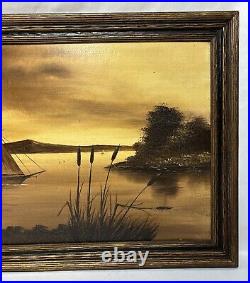 Antique Old Vintage Dutch Style Windmill Oil Painting Gilt & Painted Wood Frame