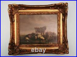 Antique / Old Vintage Style Oil Painting on Metal. Signed Highland Cattle