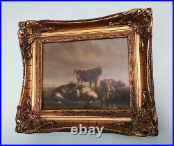 Antique / Old Vintage Style Oil Painting on Metal. Signed Highland Cattle