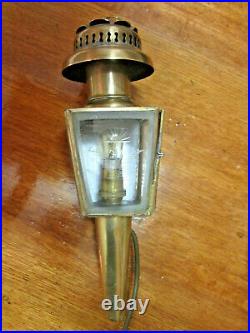 Antique Pair Brass Victorian Style Compact Size Electric Old Coach Porch Lamps