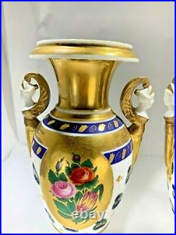 Antique Pair of Sevres Style French Old Paris Hand Painted Paisley Vase/Urns