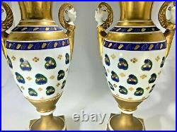 Antique Pair of Sevres Style French Old Paris Hand Painted Paisley Vase/Urns