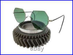 Antique Teal Octagon Sunglasses and Case Vtg Old Steampunk Glasses Spectacles W