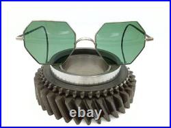 Antique Teal Octagon Sunglasses and Case Vtg Old Steampunk Glasses Spectacles W